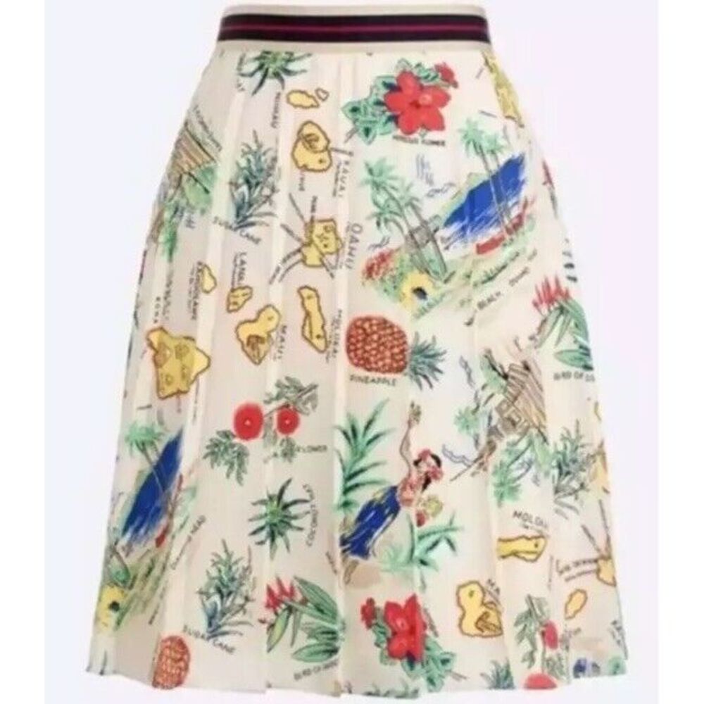 New J‎ Crew Hawaiian Islands Birds Of Paradise Skirt Hula Girl Pineapple Size 00